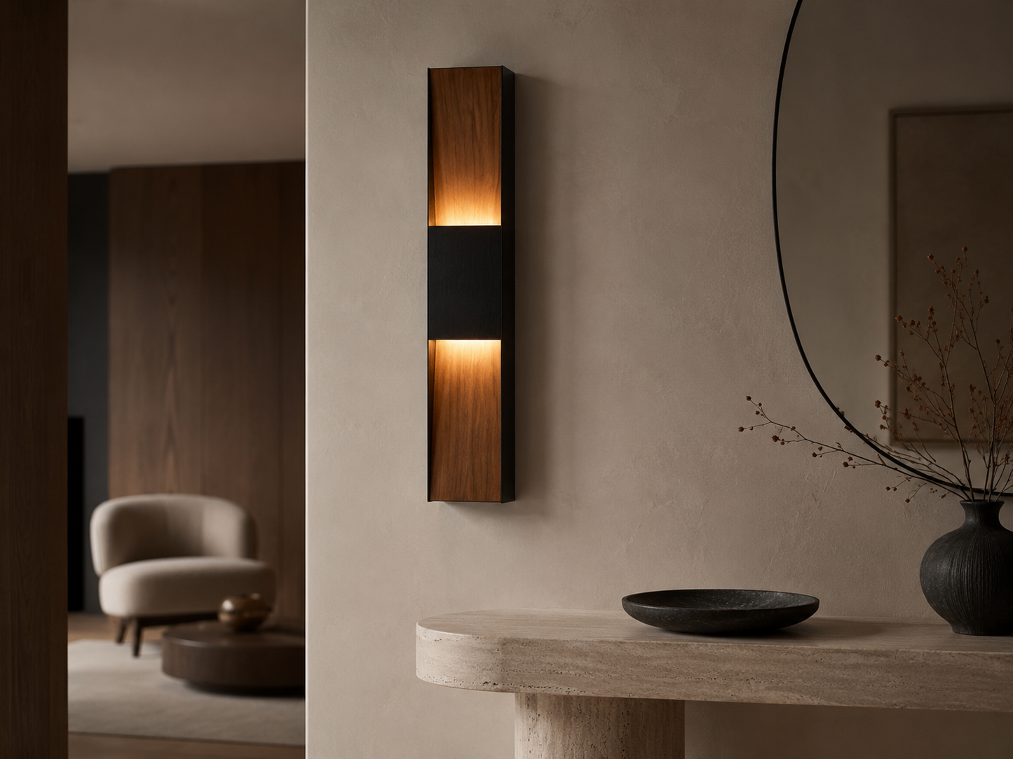 DUALITY Walnut Wall Light - LED Sconce